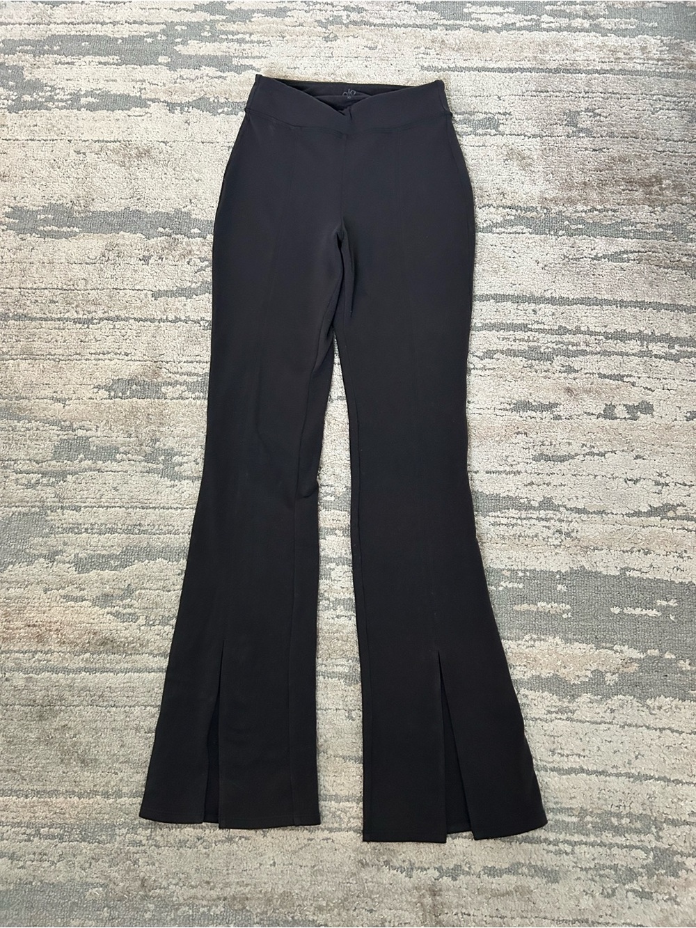 ALO Yoga Black Wide-Leg Slit Pants with Flared Hem